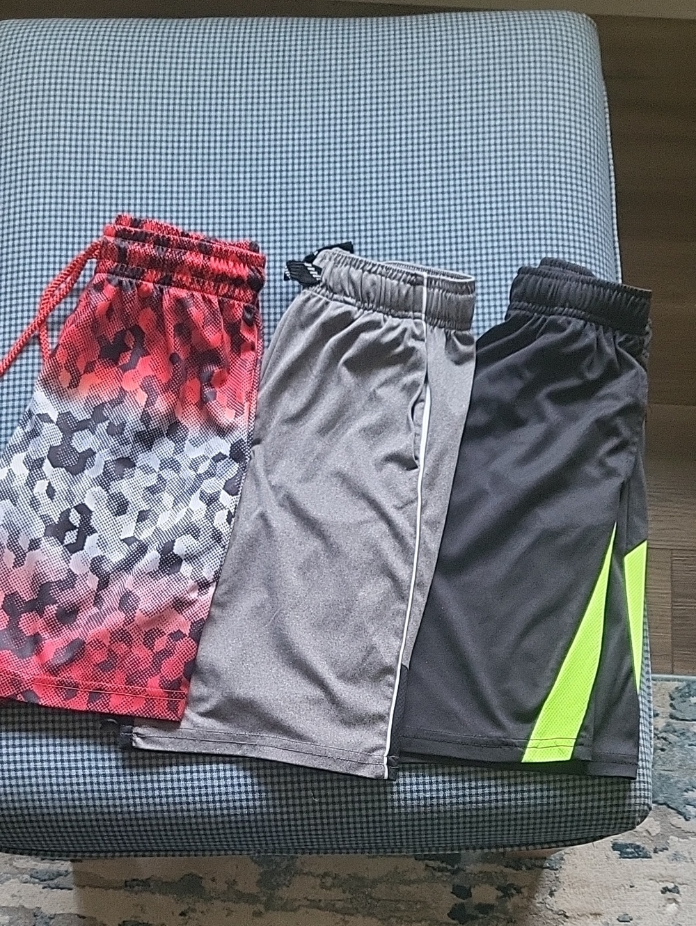 3 Athletic Boys' Shorts Bundle - Red Camo, Gray, Black with Neon Accent
